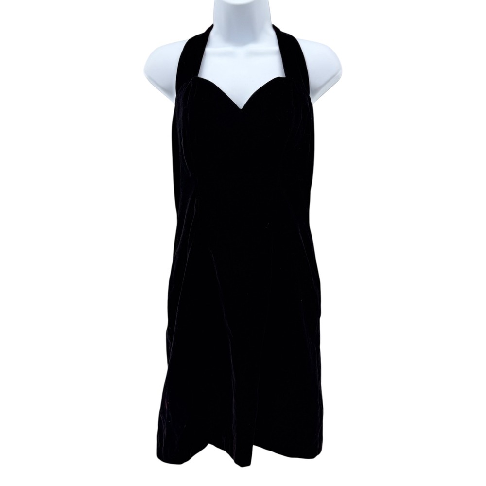 VTG 90s Rampage Velvet Mini‎ Dress Black Y2K Prom Gown Halter Whimsygoth Vampy 7